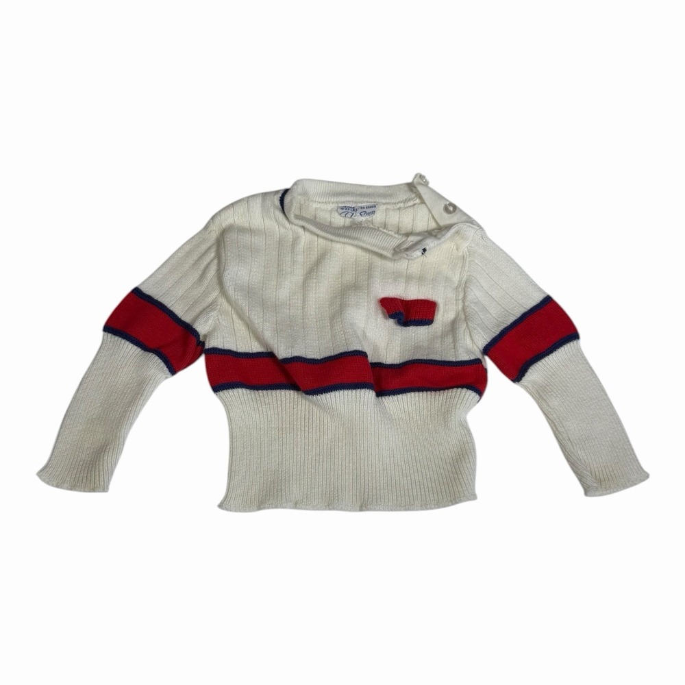 Vintage 80s Doe Spun Infant Girls size 12 Months Red Blue White HTF Sweater